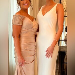 La Femme Satin Strapless Dress in Champagne